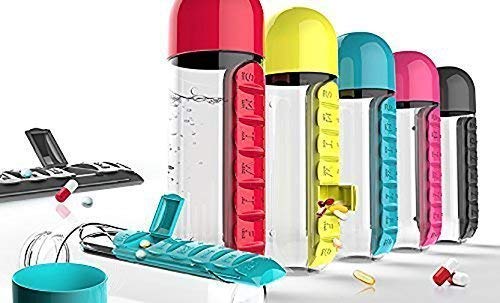 2-in-1 Pill Organizer Water Bottle 650ml – Weekly Medicine Box (Pack of 1)