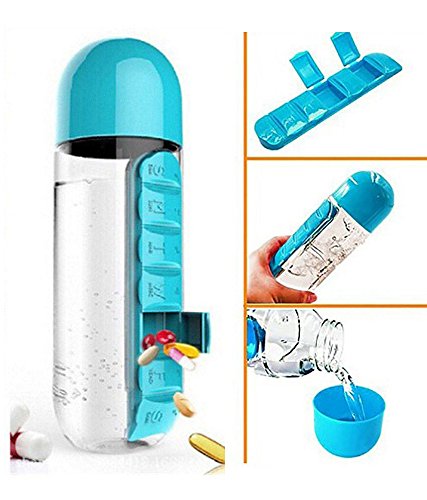 2-in-1 Pill Organizer Water Bottle 650ml – Weekly Medicine Box (Pack of 1)