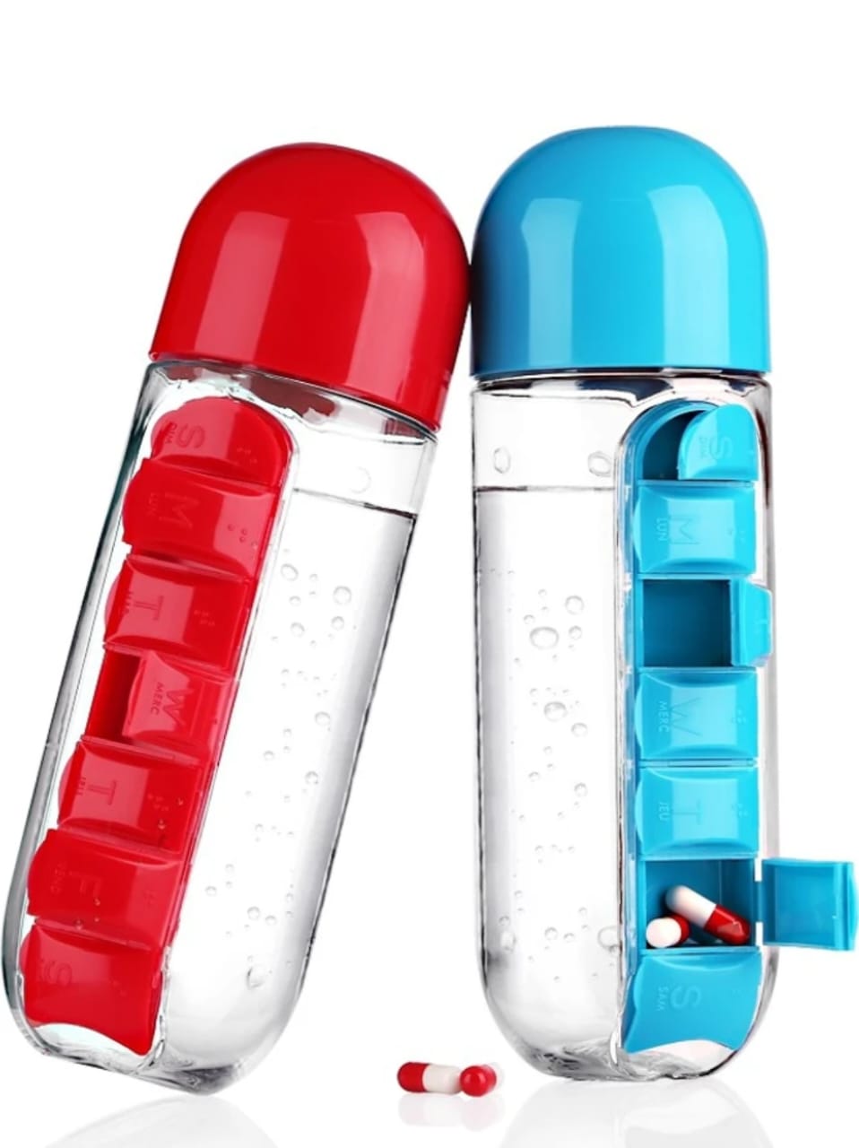 2-in-1 Pill Organizer Water Bottle 650ml – Weekly Medicine Box (Pack of 1)